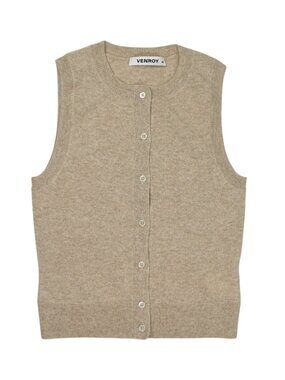 Venroy Cashmere Button Through Tank in Sand